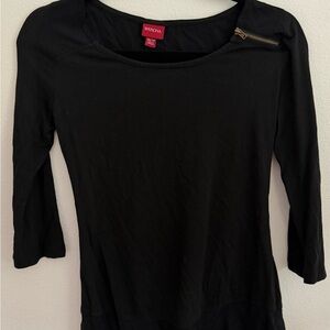 Merona Women's Long Sleeve Black Tee with Zipper Detail